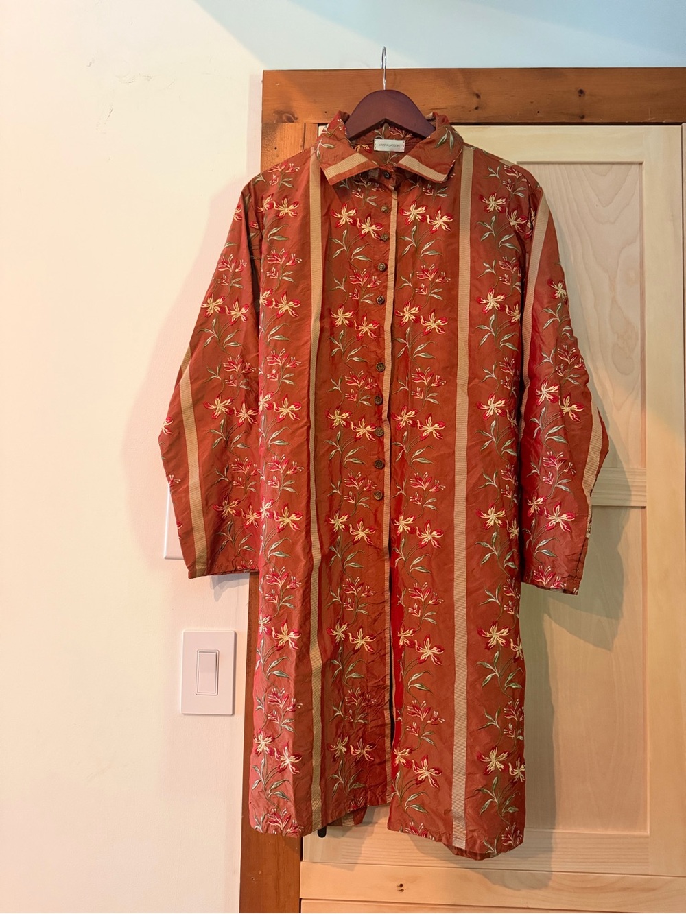Krista Larsen 100% Silk all-over floral embroidery Dress / Jacket / Duster